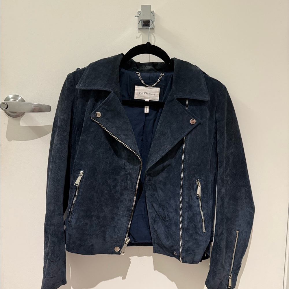 BCBGMAXAZRIA Women's Blue Suede Jacket